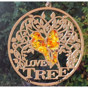 Fensterbild Suncatcher Bernstein - VÖGEL 'Love Tree' Ø 11cm